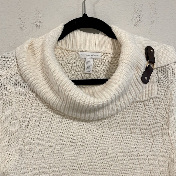 Charter Club Women Sweater Large White Cotton Longline Coastal Grandma Preppy - Picture 4 of 13